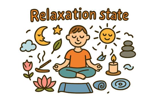 Meditative Doodle Art. Relaxation state. Hand-drawn doodle illustration of Relaxation state. person meditating