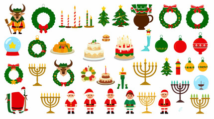Diverse holiday icons shine. Ideal for seasonal designs, digital media, and festive social posts.