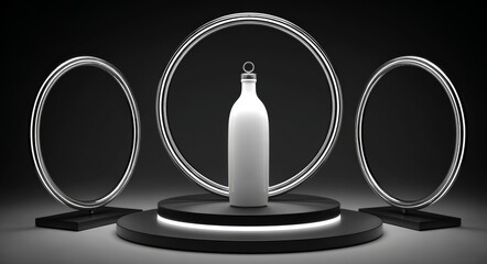 Obraz premium The elegant bottle is showcased in a modern architectural setup, characterized by a sleek and minimalist design