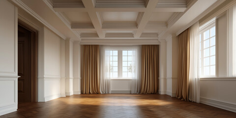 Elegant and Spacious Interior Room with Natural Light and Drapes