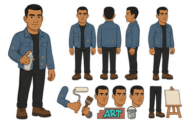 Modern Artist Character Set. Cartoon realistic vector illustration, Character constructor style, isolated