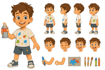 Playful Young Artist. Cartoon realistic vector illustration, Character constructor style, isolated transparent