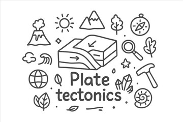 Plate Tectonics Doodle. Plate tectonics. Hand-drawn doodle illustration of Plate tectonics. In the middle, one