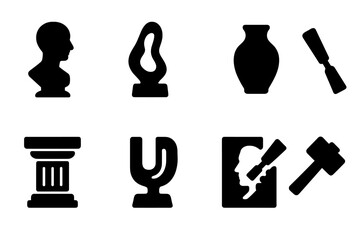 Sculpture Art Icons. Sculpture Art. Filled icon set of Sculpture Art: bust, abstract statue, clay pot, chisel,