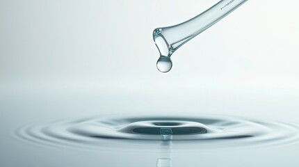 a macro close-up of a transparent droplet forming at the tip of a glass surface just about to fall