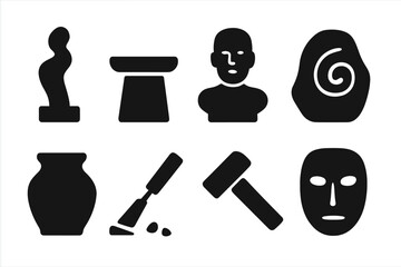 Modern Sculpture Icon Set. Modern Sculpture. Filled icon set of Modern Sculpture: abstract statue, pedestal,