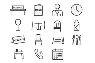 Table Reservation Icons. Table reservation sign. Line outline icon set of table reservation: reserved table,