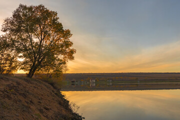 Peaceful autumn landscape in the Republic of Moldova with colorful forests, golden trees, and...