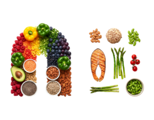 Two healthy nutrition background variations isolated on transparent background