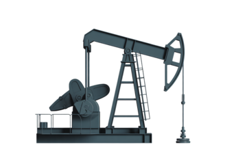 Oil pump jack isolated, industrial equipment extracting energy resources with modern design and engineering concept