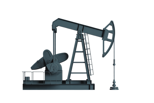 Oil pump jack isolated, industrial equipment extracting energy resources with modern design and engineering concept