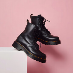 pair of black high shoes