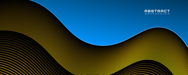 3D blue yellow abstract background overlap layer on bright space with flowing waves effect decoration. Modern graphic design element lines style concept for web, art, flyer, card, or brochure cover