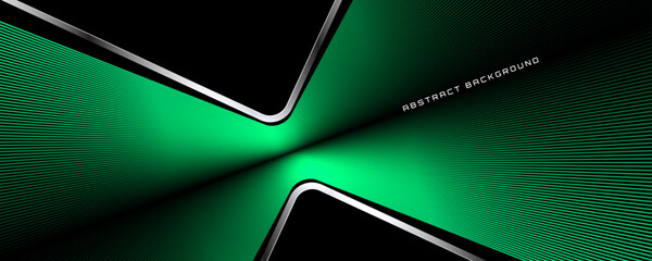 3D green stripes techno abstract background overlap layer on dark space with curved silver lines decoration. Modern graphic design element glowing style concept for web, flyer, card, or brochure cover