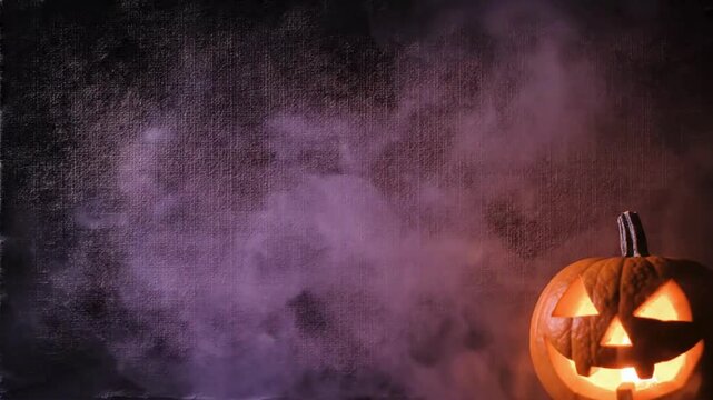 Textured Dark Halloween Background Plate with Glowing Pumpkin and Smoke