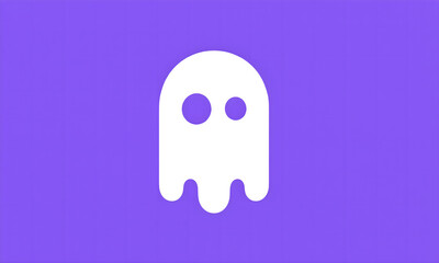 Cute White Cartoon Ghost Icon on a Vibrant Purple Background, Minimalist Flat Design