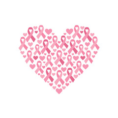 Heart shape filled with pink breast cancer awareness ribbons   