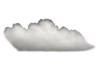 White realistic cumulus cloud formation on transparent background depicting weather or air pollution