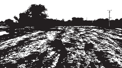 Black and White Rural Landscape Silhouette