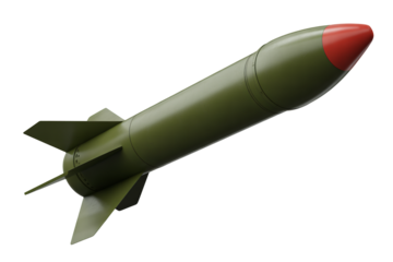 Military missile with red nose cone in flight, concept for defense, aerospace, and strategic technology, modern warfare