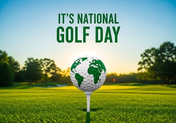 A golf ball with a world map design for national golf day celebration