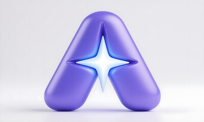 Sleek purple 3D letter A icon with sparkling white star for modern technology branding.