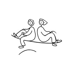 Minimalist line art drawing of two people sitting together in simple style vector illustration design 100