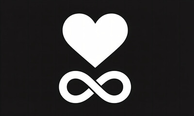 Elegant White Heart and Infinity Symbols on Black, Representing Eternal Love and Connection