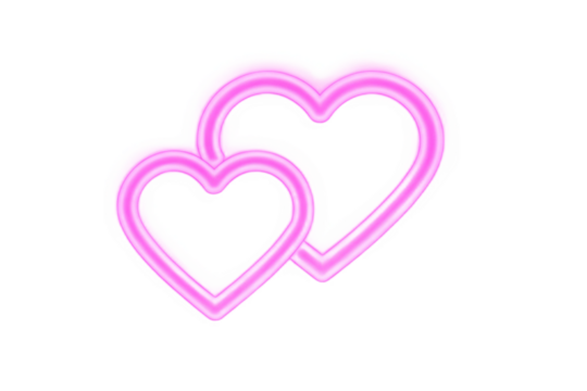 Two intertwined pink heart shaped outlines isolated on a black background creating a loving design created with generated ai