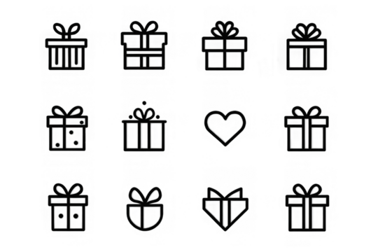 Gift box line icon set. Present and surprise vector symbols for celebration, birthday, Christmas. Holiday outline pictogram collection. Editable stroke linear illustration.
