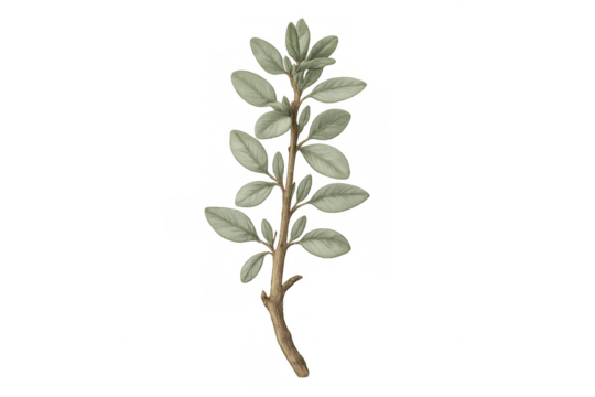 Botanical drawing of a fresh sage herb branch with light green leaves, natural organic watercolor illustration - Powered by Adobe