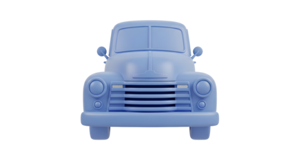 Vintage light blue pickup truck front view isolated on transparent background
