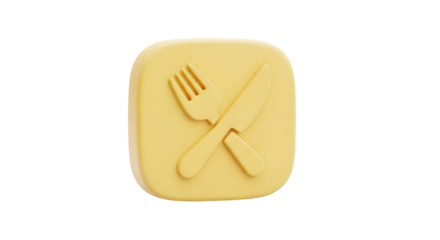 Yellow icon with fork and knife isolated on transparent background