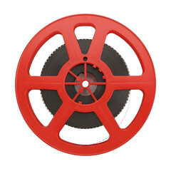 Obraz premium Red film reel with black film strip isolated on transparent background