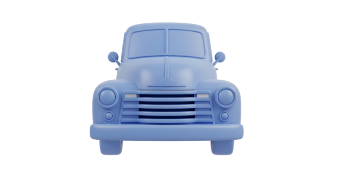 Vintage light blue pickup truck front view isolated on transparent background