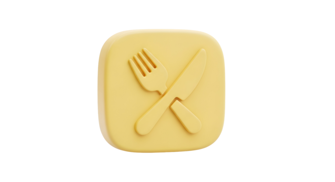 Yellow icon with fork and knife isolated on transparent background