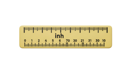 Yellow ruler with inch and centimeter markings, isolated on transparent background
