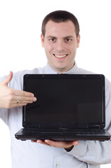 Man presenting laptop screen