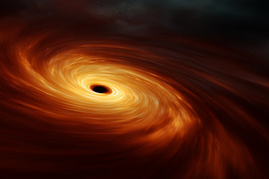  Disque d'accr&eacute;tion interne compos&eacute; de gaz et de poussi&egrave;re d'un trou noir en rotation.