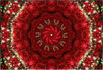 It starts with a jolt, red and green shards spinning out from the core like a cracked kaleidoscope. The vortex hums with static, beautiful and uneasy.