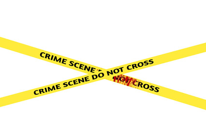 Yellow crime scene do not cross tape isolated on transparent background. yellow warning tape with blood, PNG file