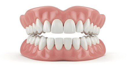 Obraz premium Isolated set of dentures with white teeth and pink gums on a white background