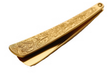 png Vintage gold tweezers with floral engraving antique beauty tool for personal care isolated on white background