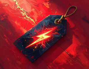 A price tag with a lightning bolt design sits on a red background, symbolizing fast Black Friday deals.