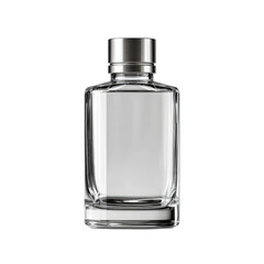 Clear glass rectangular perfume bottle with a metallic cap