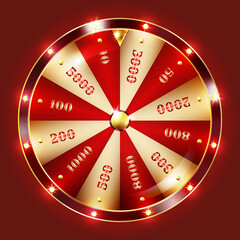 Luxury Golden and Red Spinning Wheel of Fortune with Glowing Lights
