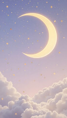Dreamy Crescent Moon and Clouds at Night