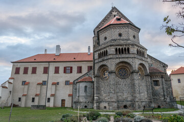 Fototapeta premium Třebíč Castle and Basilica of St. Procopius in Historic Courtyard, Czech Republic