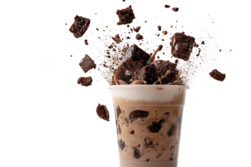 Delicious chocolate brownie shake explosion kitchen counter food photography indoor setting close-up view dessert indulgence