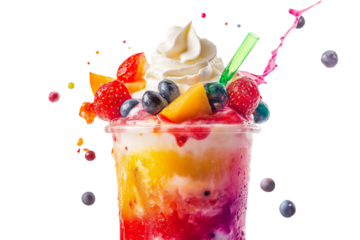 Deliciously colorful fruit-infused beverage refreshing summer delight food photography bright and vibrant environment close-up view indulgent treat for all ages